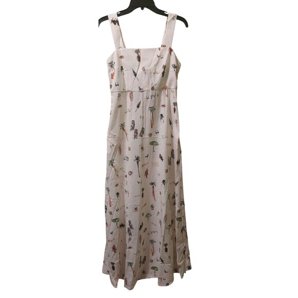 NWT Commense Beach-Themed Linen Blend Maxi Dress~Pockets~Tie-Back Design~Medium - Picture 4 of 8